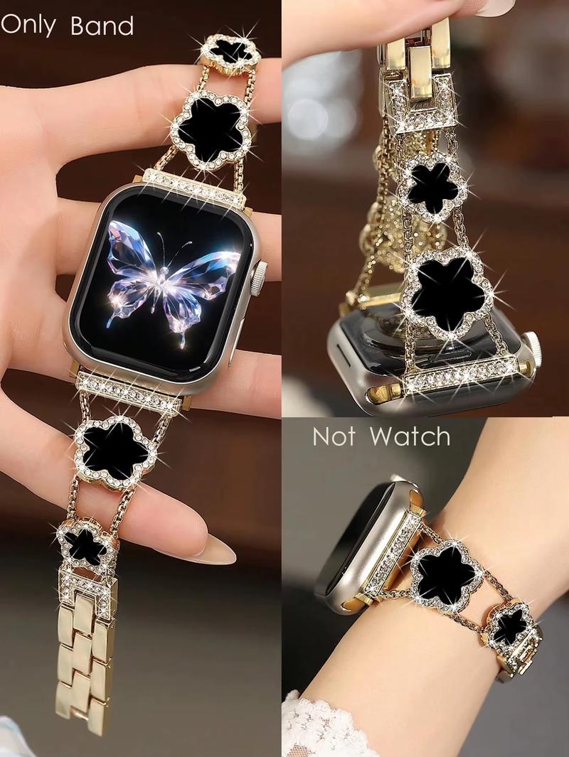 Nice Bling Metal Bracelet Link For Apple Watch Only Band Women Series 38-49mm Strap Gold Butterfly Design Small Big Dial