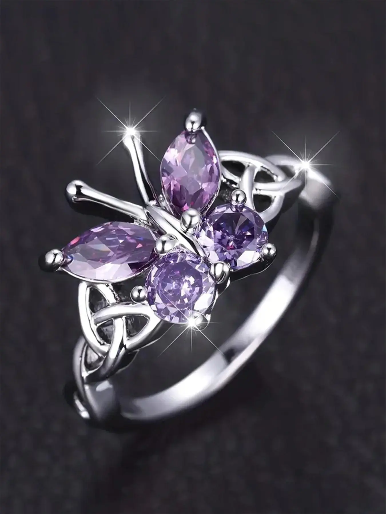 Butterfly Design Artificial Zircon Decorated, Fashion Accessories for Women, Trendy All-match & Exquisite Jewelry for Birthday Gift, Artificial Zircon Rings, Sparkling Rings, Zircon Embellished Rings