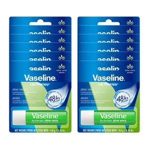 Vaseline Lip Therapy Petroleum Jelly, Aloe Vera - 0.16 oz Lip Balm - Pack of 12