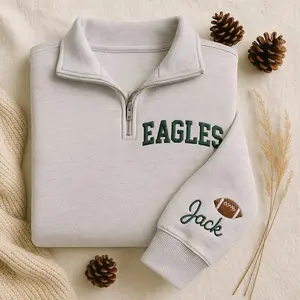 [Note your name] Personalized Embroidered Sports Team Quarter Zip Sweatshirt, Custom Team Spirt Sweatshirt, College Team Sports Mascot Quarter Zip Sweatshirt
