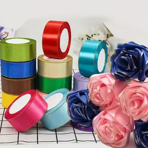 Gold Trim Ribbon 4cm Wide 25 Yard Long, DIY Gift Wrapping Tape, Flower Bouquet Hair Clip, Wedding Decoration, Holiday Party Decor