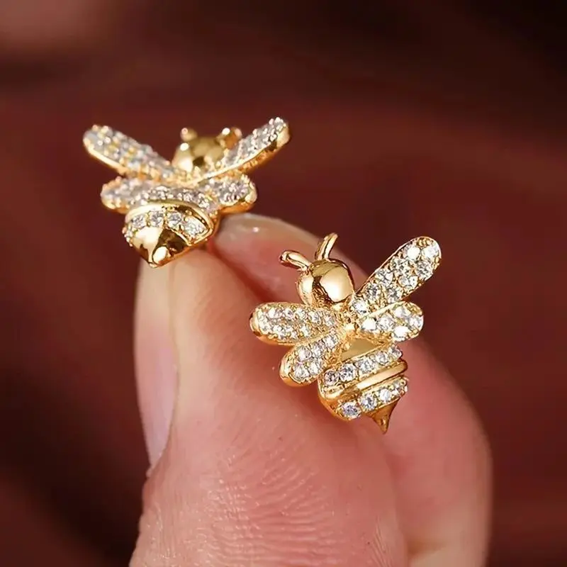 Cute mini bee earrings, elegantly designed animal-themed additions