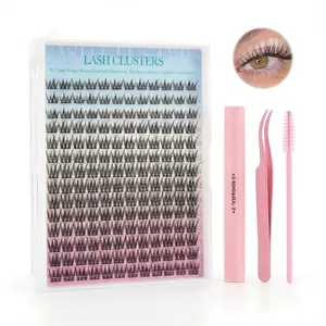 0.05mm Ultra-Soft Lash Clusters Kit 168Pcs Wispy Individual Lashes DIY Extension Kit with Gentle Bond and Seal Tweezers Lash Map Included