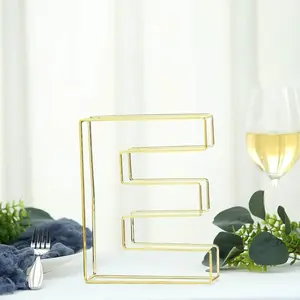 Gold Freestanding 3D Decorative Wire "E" Letter, Wedding Centerpiece 8" Tall