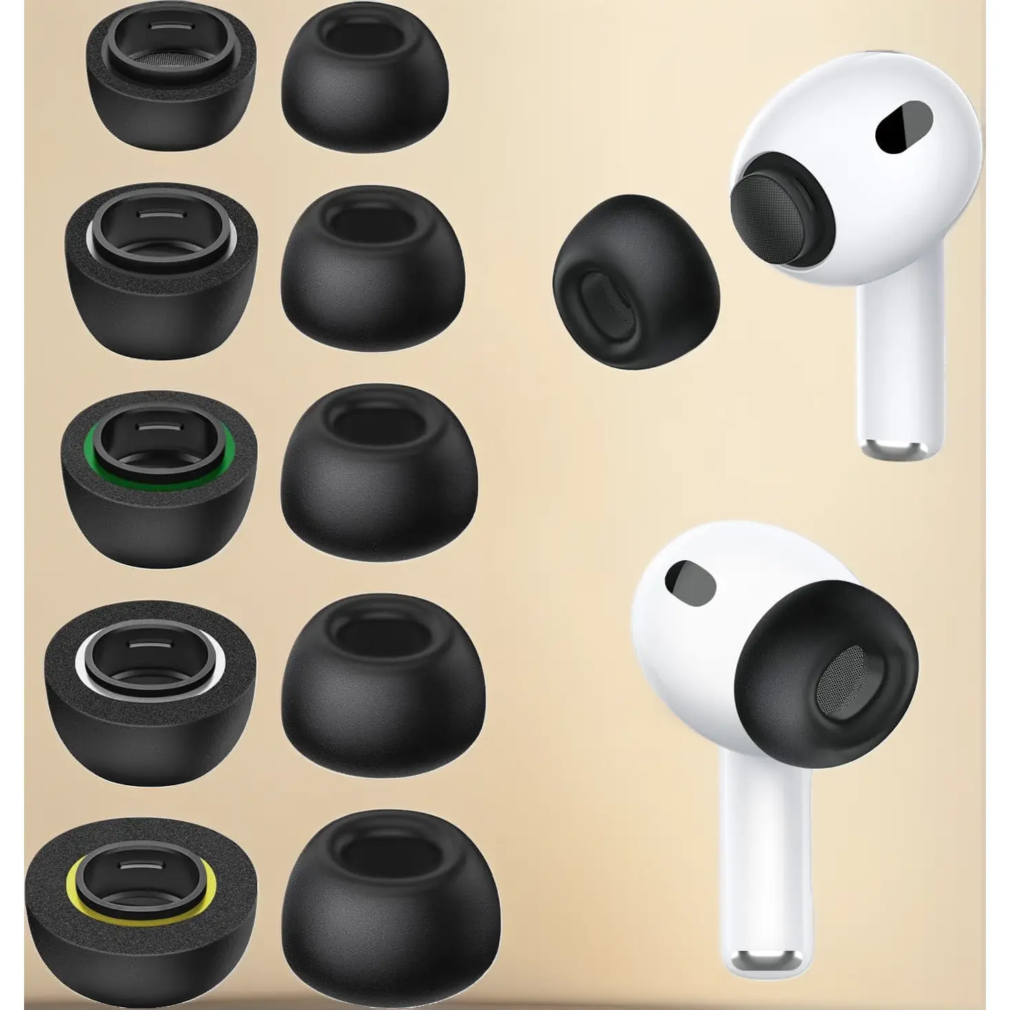 Memory Foam Ear Tips for AirPods Pro 3, Secure Fit, Noise Cancel Enhanced, Soft Memory Foam Replacement Tips with Travel Case (Mixed Sizes XXS/XS/S/M/L, 5 Pairs)