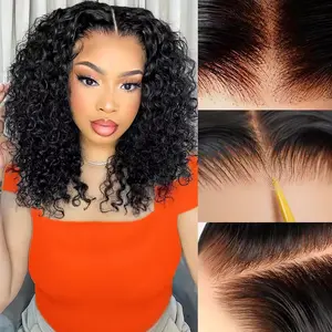 Glueless Deep Wave 6x4 5x5 7x5 9x6 Lace Closure Wig Human Hair Wigs Pre-cut Pre-plucked Deep Curly Lace Frontal Human Hair Wig For Beginners 180Density