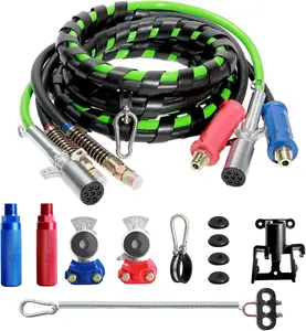 Semi  Air Line Kit - 12FT 3 In 1 Air  Hoses & Power Air Line Wrap 7 Way Trailer Cord With Gladhands,Handles,Holder,Tender Spring Kit,Seals For Semi  Trailer Tractor