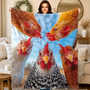 2D Printed Chicken-Themed Flannel Blanket - All-Season Use, Machine Washable, Pet-Friendly, Versatile for Sofa Beds & Camping, Ideal for Gifting & Decoration, Multiple Sizes