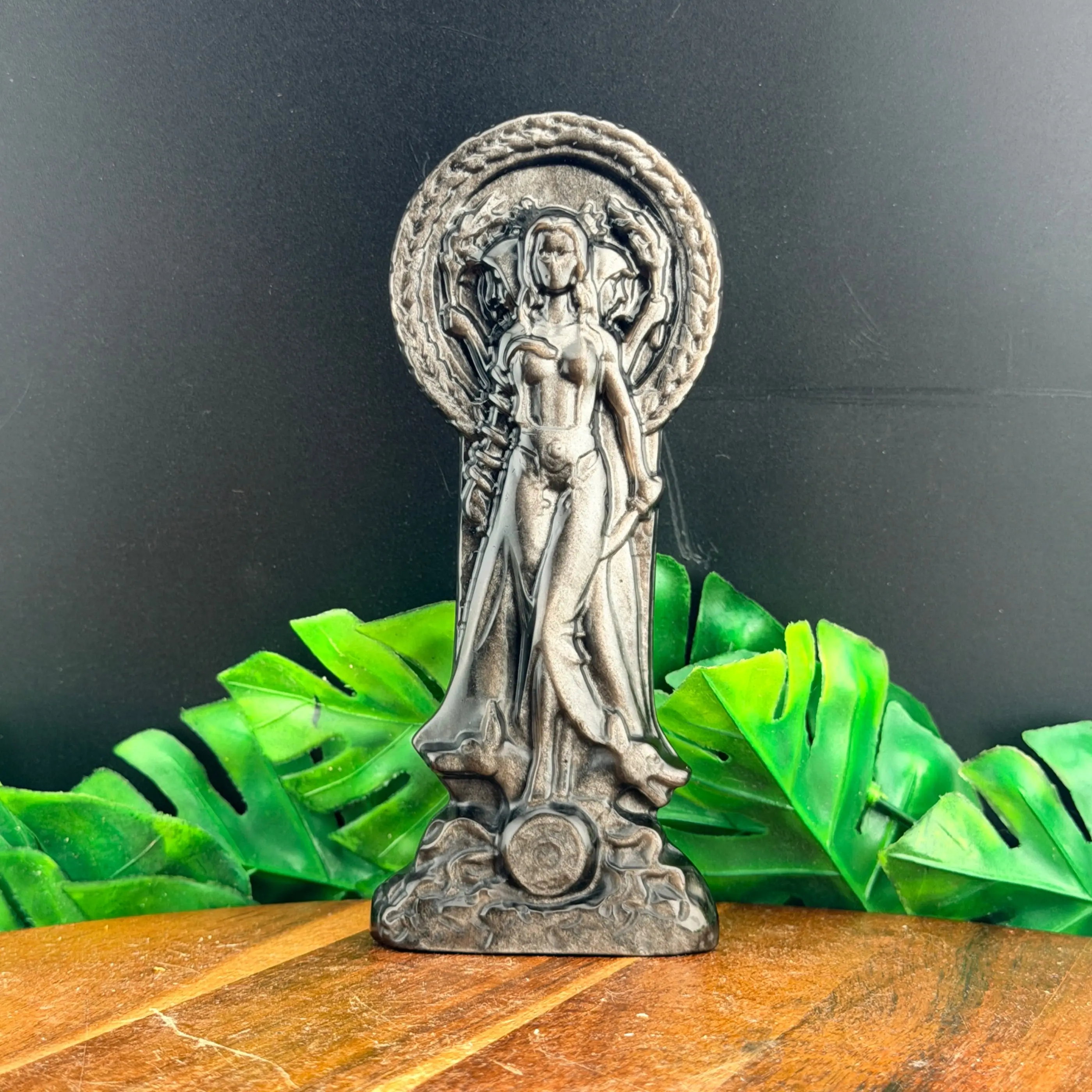 Silver Sheen Obsidian Hecate Goddess Carving
