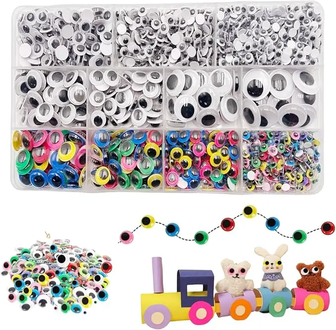 1500PCS Multi Colors Wiggle Googly Eyes with Self-Adhesive ，Self Adhesive Googly Wiggle Eyes for DIY，5mm 6mm 8mm 10mm 12mm 15mm 18mm Craft Sticker Eyes