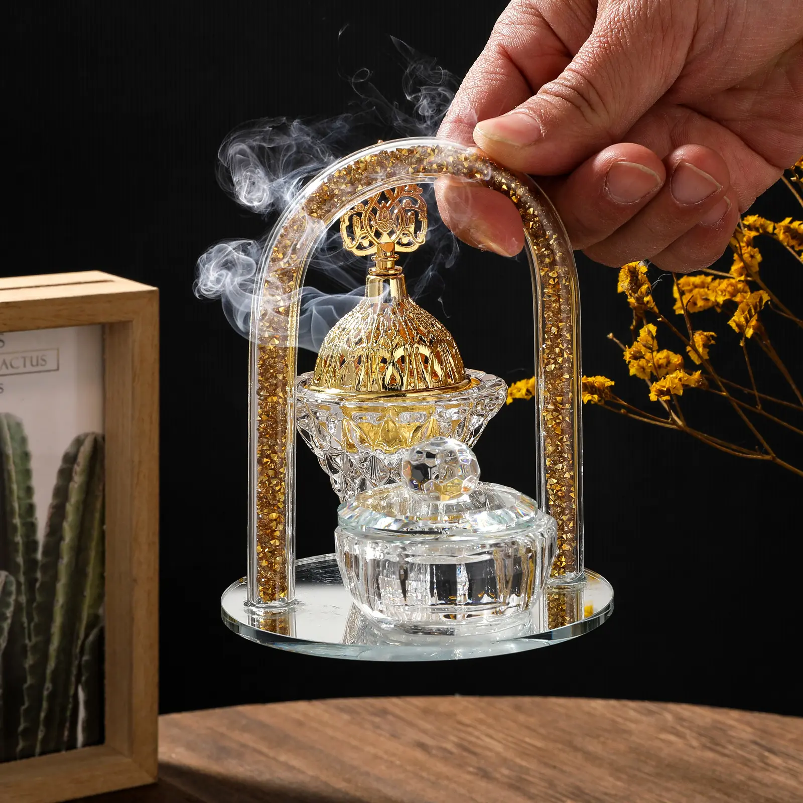 Crystal Aromatherapy Scent Diffuser Basket Shape Decorative Piece, Wedding Gold Candle Holder Incense Burner, Festival Party Decoration, Scented Home Fragrance