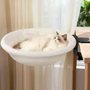 180° Rotation Desktop Mount Cat Bed, Rotatable Round Shape, Heavy-Duty Steel Frame, Soft Faux Fur, Universal Cat Nest Supporting Up to 40lb