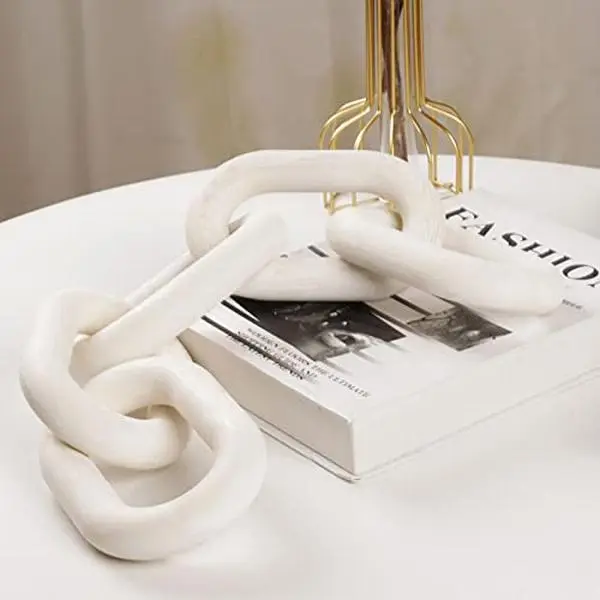 HMASYO White Wood Chain Link Decor, 5-Link Wooden Decorative Chain Home Decor Accents, Coffee Table Decor, Shelf Decor Aesthetic, Modern Bookshelf Table Decorative Objects for Living Room
