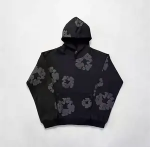 CHENGDEFA Hooded Athletic Tracksuit Unisex 2 Piece Running Clothing Long Sleeve Hoodie Sweatshirt + Track Pants Set Puff Print Kapok Loose Jeans Denimtears Hoodie Lady Clothes 2 Piece Sets Women