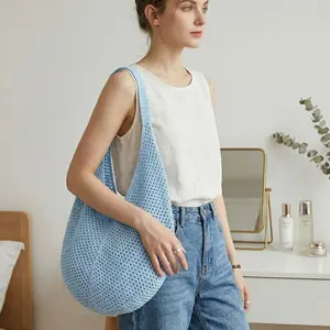 Large Capacity Crochet Tote Bag for Women Boho Woven Shoulder Bag Chic Hollow Out Handbag for Summer Beach