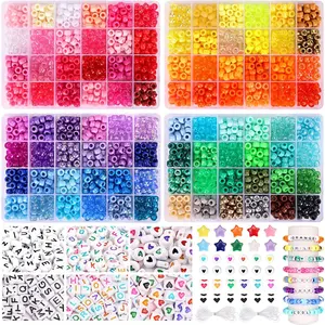 96 Colors 3000pcs Pony Beads Bracelet Making Kit Friendship Bracelet Kit Rainbow Kandi Beads with Letter and Heart Beads Elastic Threads for Jewelry Necklace Making
