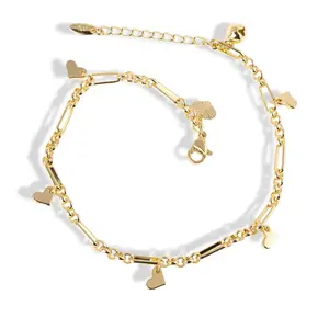 14K Gold Plated Heart Anklet for Women Adjustable 9" + 2cm Extension Cute Charm Chain Bracelet for Foot Summer Jewelry