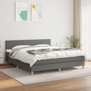 Box Spring Bed with Mattress Dark Gray King Fabric
