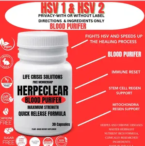REDUCE CONTAGIOUSNESS 100 X POTENCY =HERPES 1 & 2- SPECIAL FORMULATION BLOOD PURIFIER, GENITAL , MOUTH SORES,FEVER BLISTERS ADVANCED FORMULA BY HERPES SPECIALIST CHRONIC DISEASES MASTER HERBALIST HERPECLEAR 30 CAPSULES SUPPLEMENTS