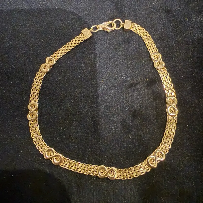 Pulsera tejido Bismark con signo de infinito Oro 10k italiano Real 3.5mm size 7