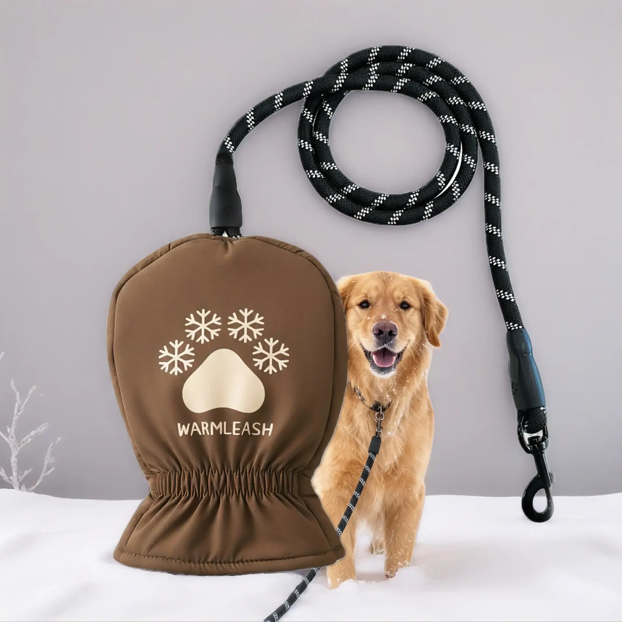 WARMLEASH Ultimate All-in-One Integrated Winter Dog Leash 6ft with Thermal Mitten 2-in-1 Gloved Leash Keep Hands Toasty Secure 1/2 inch