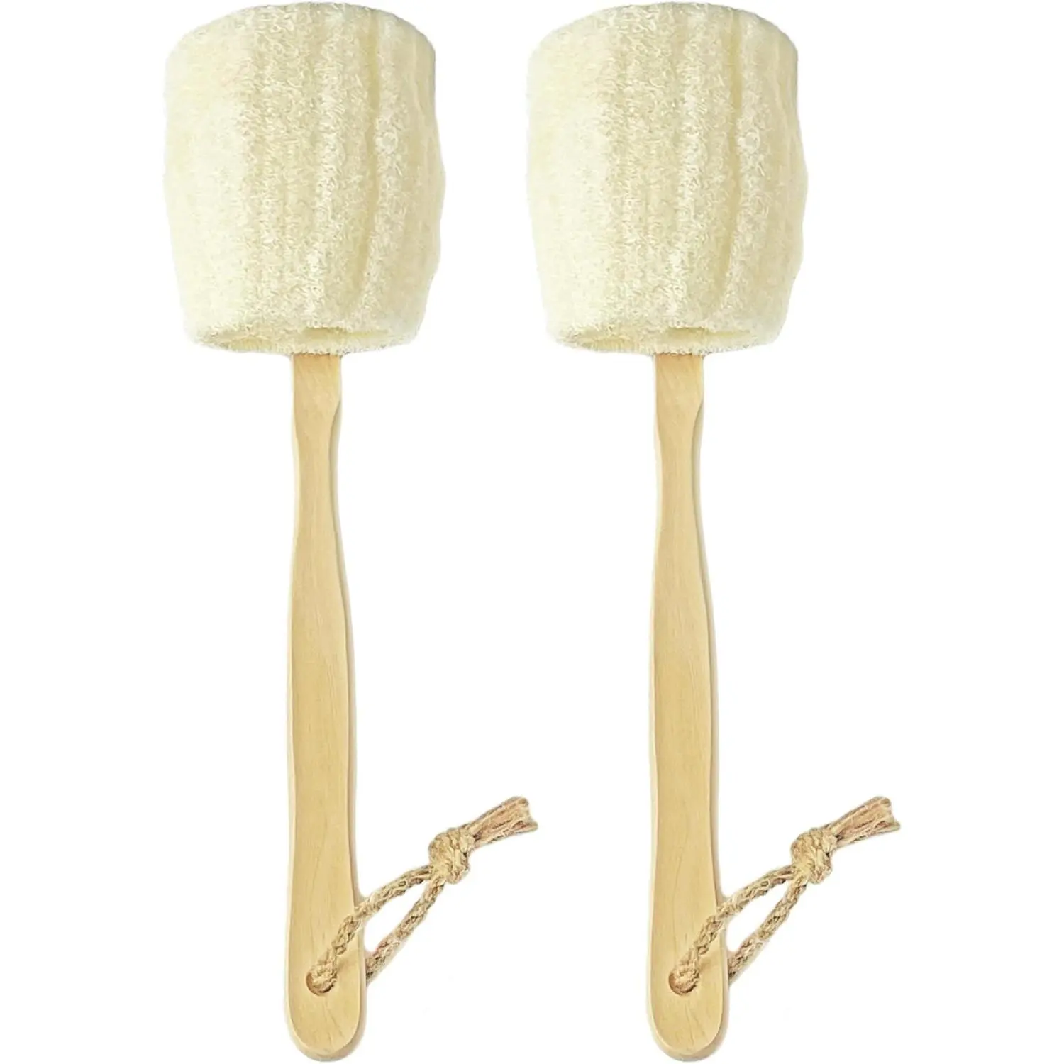 2-Pack  Loofah  Bath Brush -  luffa loofa Sponge On a Stick - Sponge  with Long Wooden Handle  Brush for Men & Women - Bath  Shower