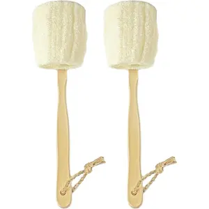 2-Pack  Loofah  Bath Brush -  luffa loofa Sponge On a Stick - Sponge  with Long Wooden Handle  Brush for Men & Women - Bath  Shower