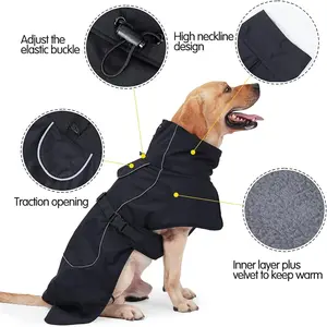 Dog Raincoat - Large Size Waterproof Dog Jackets Windproof Coat with Velvet Inner Winter Dog Rain Coat with Reflective Strip