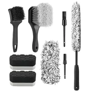 Pack of 8 Car Wheel Cleaning Pro Kit, Tire Brush, Soft-bristled Rim Brush, Microfiber Flat Wheel Brush, Double-Ended Detailing Brush, Detailing Pads, Scratch-Free & Multipurpose