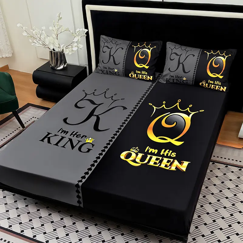 Bedspread 3-Piece Set - 3PCS King & Queen Mattress Protector (1*fitted  Sheet + 2*Pillowcases, Without Pillow Core), Stylish Soft Comfortable Bedding, Suitable for Home Bedroom & Guest Room Use, All-Season Versatile Organic Cotton Grounding Sheets Luxury