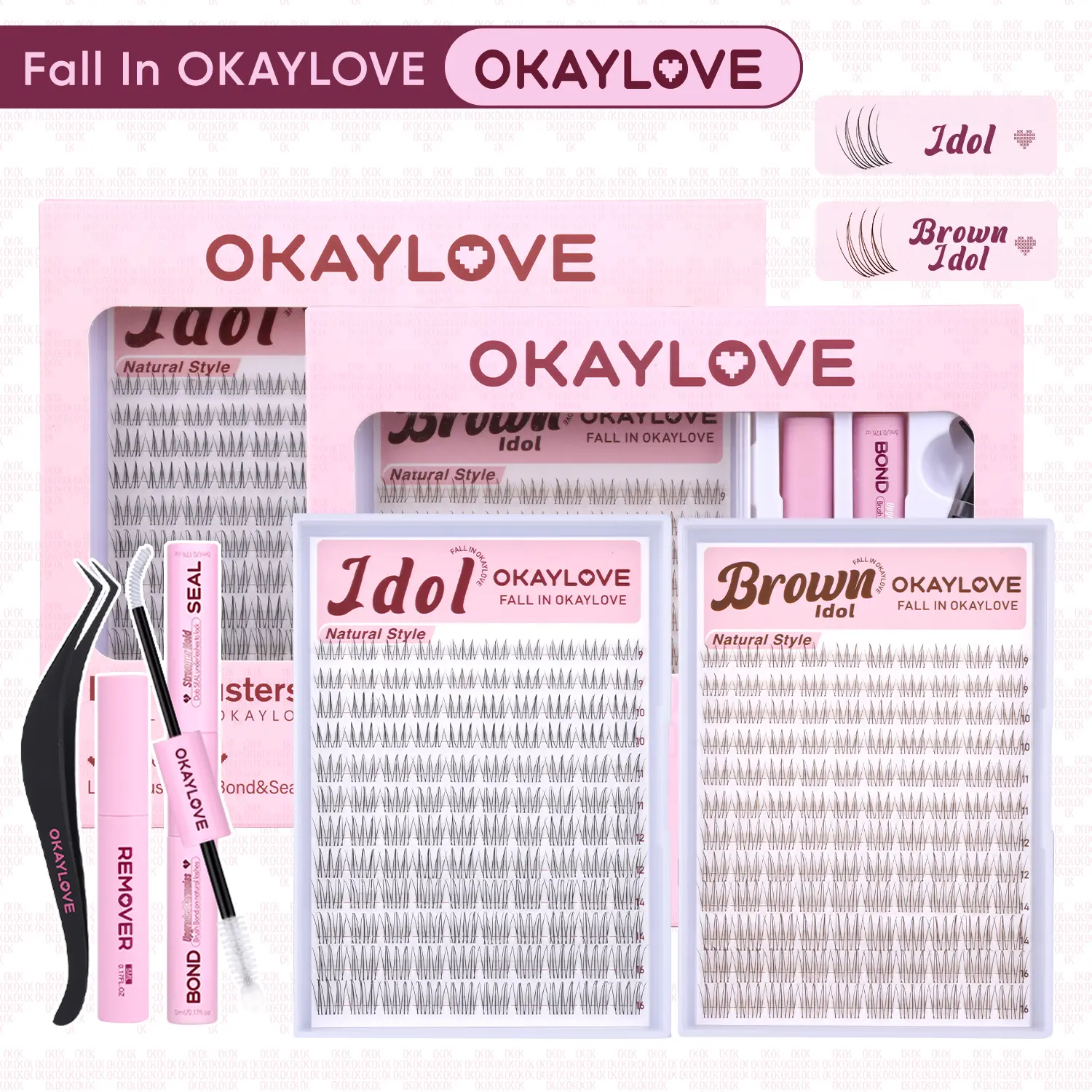 OKAYLOVE Idol Black| Brown Idol Lash Clusters Kit | D Curl Wispy Lash Extension Kit | Lightweight Look Like Real Lashes DIY Eyelash at Home for Natural Makeup Girl Gifts #backtoschool #sohochic