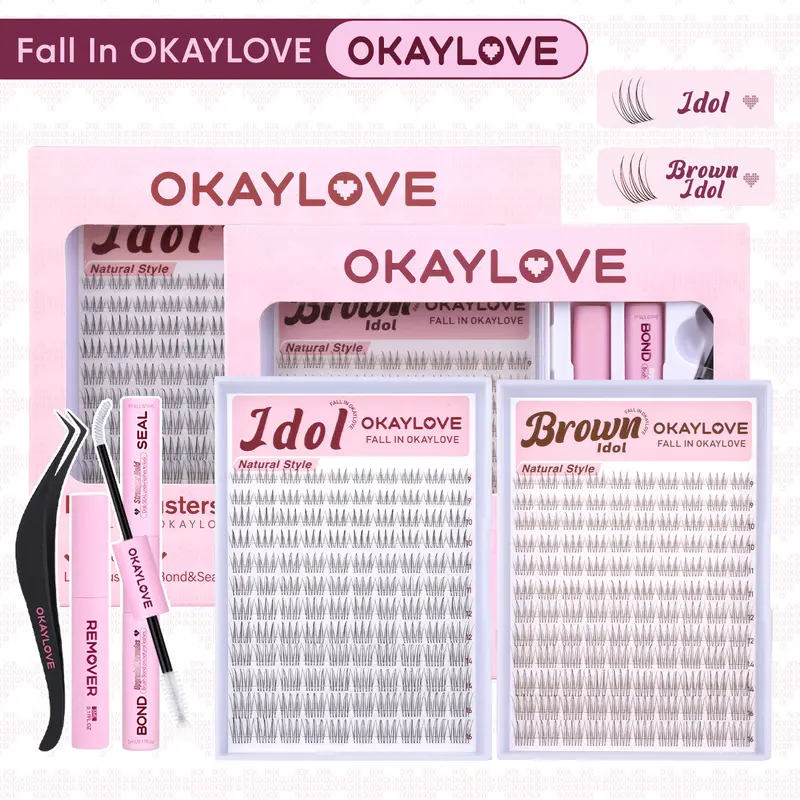OKAYLOVE Idol Black| Brown Idol Lash Clusters Kit | D Curl Lash Extension Kit | Lightweight Look Like Real Lashes DIY Eyelash at Home for Natural Makeup Girl Gifts #backtoschool #sohochic
