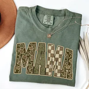 Comfort Colors Hunting Mama T-Shirt, Camo Mama TShirt, Mother's Day Gift, Camouflage Mama T-Shirt, Varsity Mama T-Shirt, Retro Mam TShirt