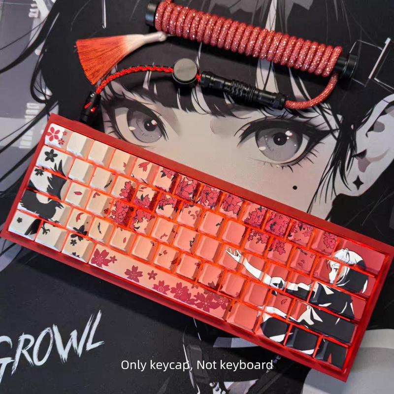 Cherry Blossom Pattern Keycap, PBT Five-sided Sublimation Keycap, Durable Keyboard Keycap for 6.25U Space 61/68/75/8487/98/100/104/108