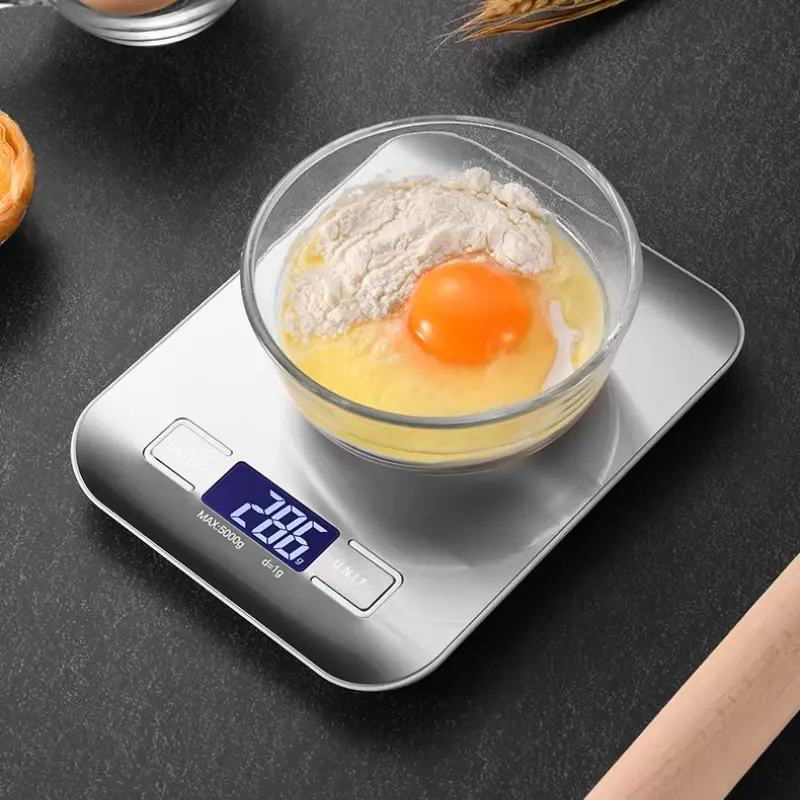 Electric Digital Kitchen Food Scale - 5kg/1g High Precision Waterproof Stainless Steel Scale with LCD Display, Anti-slip Feet, Auto On/Off, LCD Night Vision Screen, for Baking, Daily Household Use