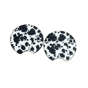 Cow Print Pattern Round Anti-Slip Coasters for Men & Women - Round Car Interior Decoration Accessory for Women Black and White Rodeo Western Boho new car gift