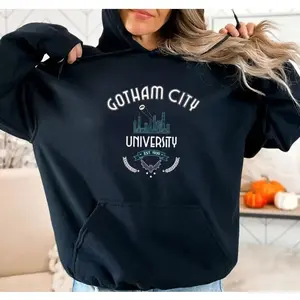 Gotham City University Hoodie with Bat Signal Hoodie, Comic Book College Hoodie, Super Heroes, Christmas Gifts, Gift For Him, Gift For Her. 07A