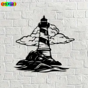 1pc Lighthouse Metal Wall Art,Lighthouse Statue Mural, Ideal Gift for New Year, Christmas, Nautical Decor Enthusiasts, Weather-Resistant Metal Wall Decor Wall Sculptures, Perfect for Home Wall & Garden Fence, Unique Ocean-Themed Wall Decor