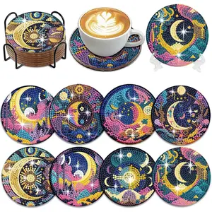 8Pack Moon Diamond Painting Coasters Kits for Adults, Moon Diamond Coaster Art Kits for Beginners, Adults Stress-reducing Handicrafts Coasters with Holder Gem Art Kits - Home Improvement.