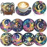 Colorful Aesthetic DIY Diamond Painting Coaster Set (8-Pack, 3.9in Diameter) with Transparent Metal Tray, 8 Display Stands, Beginner-Friendly Handicrafts for Mental Relaxation, Home Improvement Kitchen Fixture Accessory