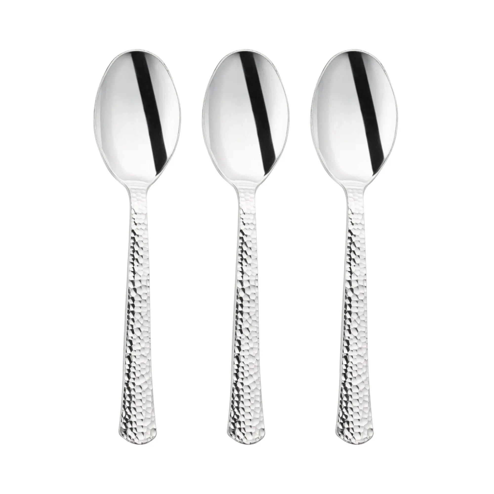 Shiny Metallic Silver Hammered Plastic Spoons
