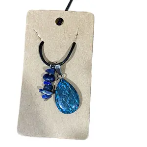 Blue Crazy Lace Agate Necklace with Teardrop Pendant and Cord Strap