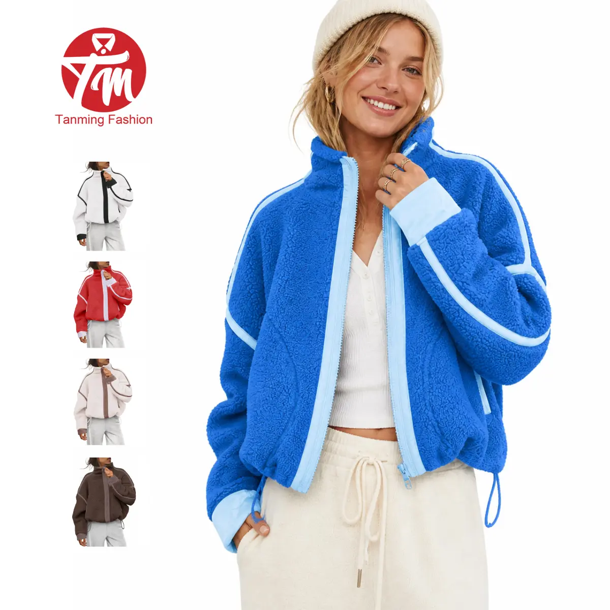 Tanming Women's Fleece Zip-Up Sherpa Blend Jacket - Casual Teddy Winter Outerwear with Pockets, Machine Washable, True Size