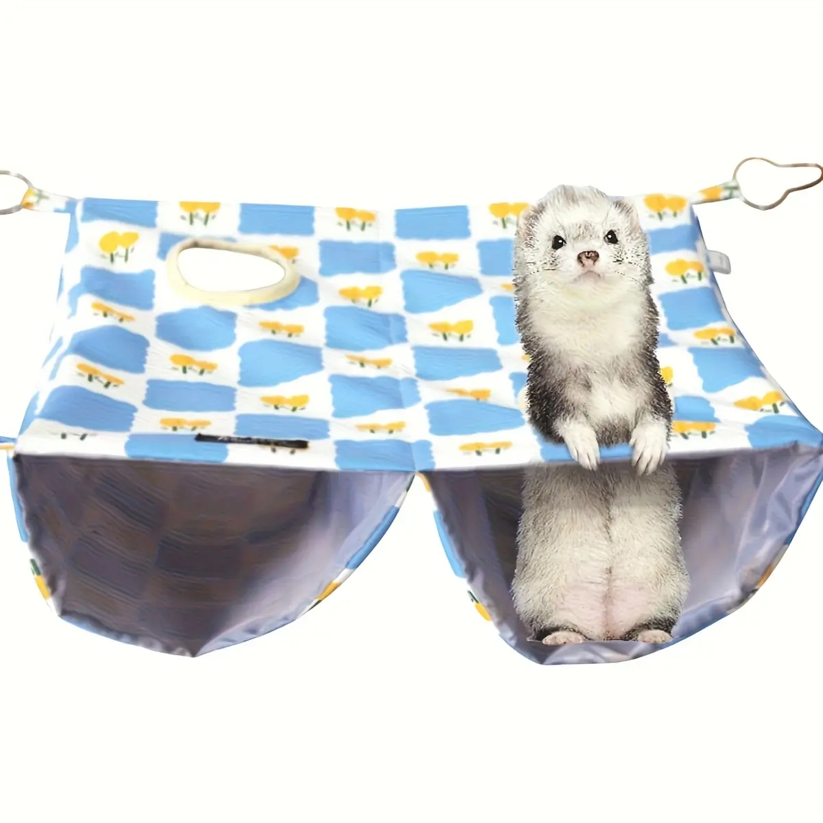 Ferret Cage Accessories Hammock, Summer Waterproof and Breathable Ferret Hammock Access, Large Double Hammock with 2 Play Holes for Big Rat, Guinea Pig, Rabbit Totoro (Blue)