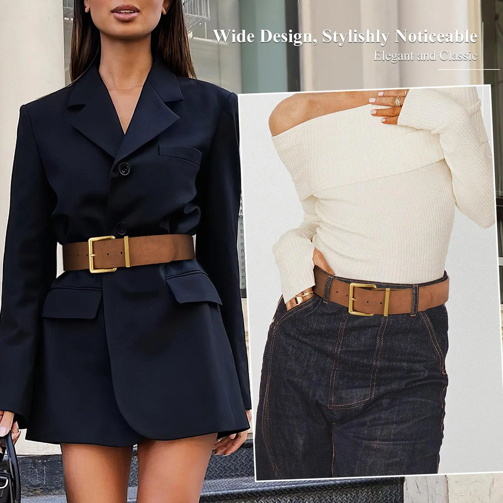Wide Chunky Suede Faux Leather Belt with Oversized Metal Buckle Dark Brown Suede Wide Belt With Studs | JUAN-JO | Wolf & Badger main image 3