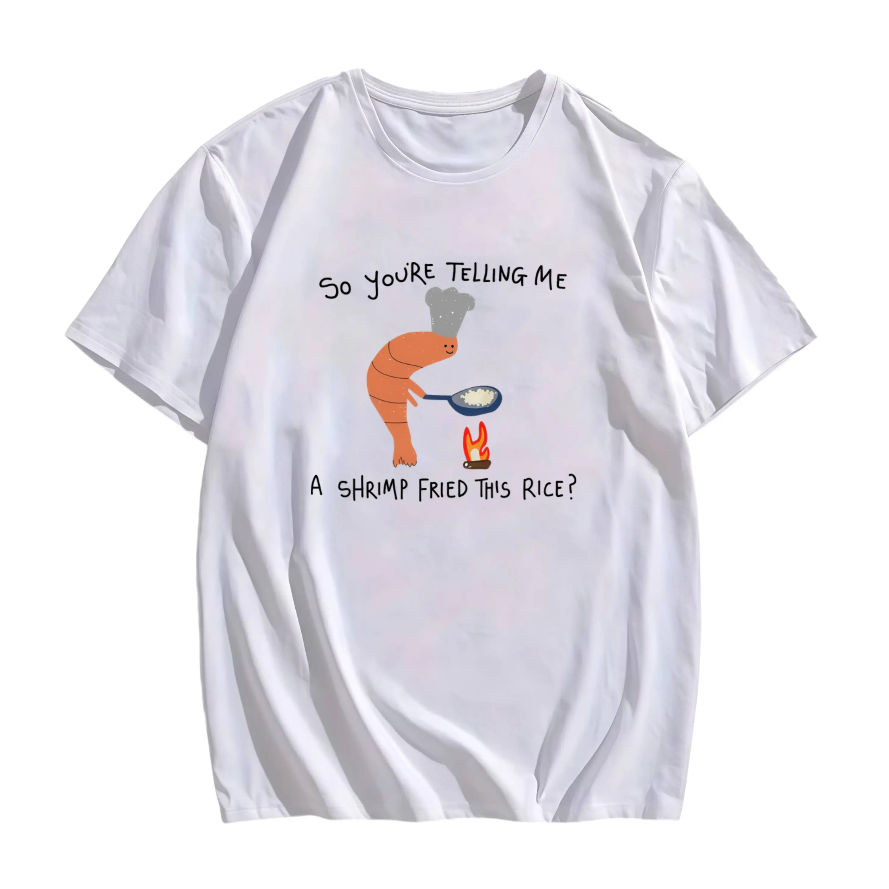 Elegant Women's Short-Sleeve Vintage Style Shrimp Fried Rice Fun Cartoon Print, Breathable and Comfortable Fabric, Spring/Summer Women's Clothing, Daily Outings, Casual, Sports, Photoshoot Trendy Item, Versatile for Multiple Scenes