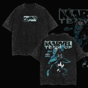 Superstyle Spiideey vs Mark Grayson Invincible War Comic Double Printed Oversize Lightweight Acid Washed Tee TV Series Graphic Cotton T-Shirt