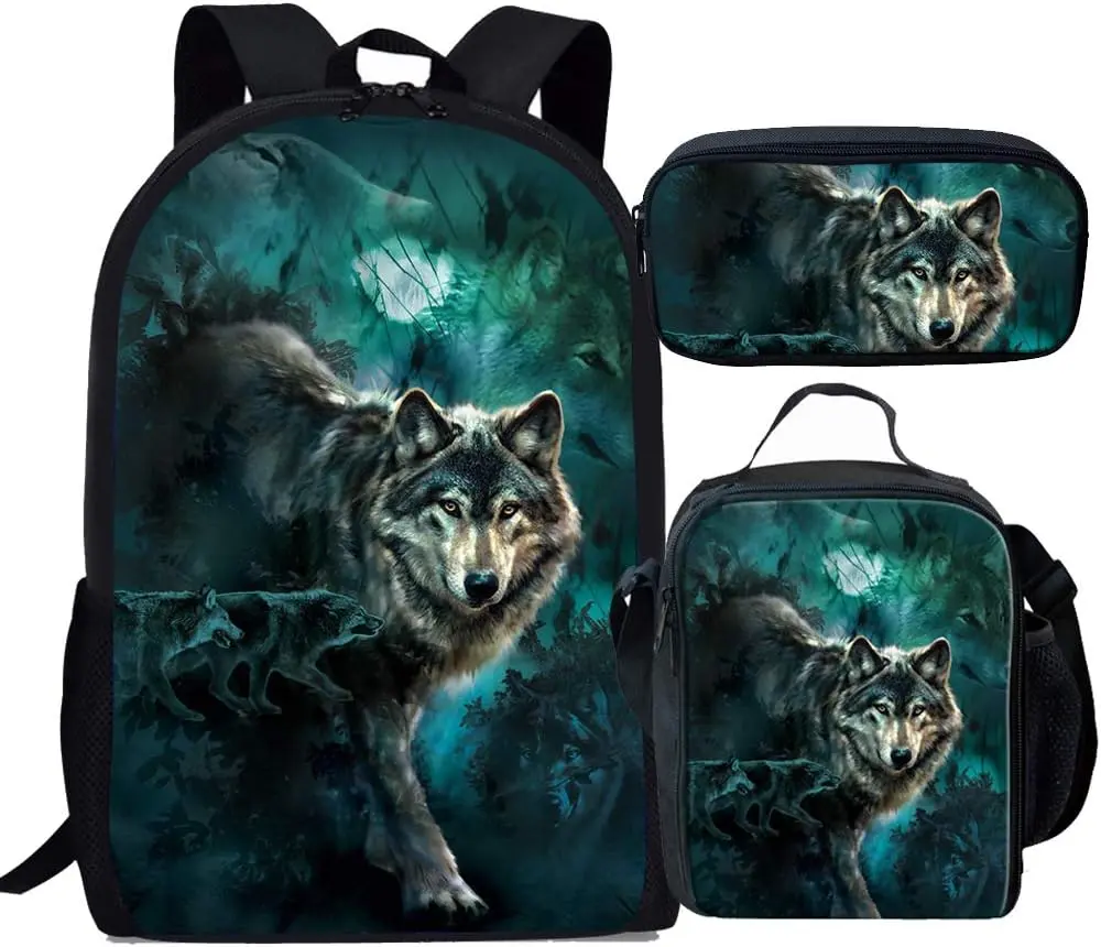 Cute Fox Lover Kids Teen Graphic Backpack Set, Skin-Friendly Waterproof Polyester Full Fox Animal Print 3 Piece Matching Bag Set, Breathable Padded Comfort Wear, Kindergarten Camping Casual Unisex School Bag Pack
