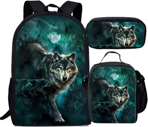 Cute Fox Lover Kids Teen Graphic Backpack Set, Skin-Friendly Waterproof Polyester Full Fox Animal Print 3 Piece Matching Bag Set, Breathable Padded Comfort Wear, Kindergarten Camping Casual Unisex School Bag Pack