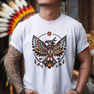 Sacred Thunderbird Spirit Graphic T-Shirt – Native American Inspired Geometric Bird Tee, Tribal Totem Animal Shirt, Spiritual Protection Symbol Apparel, Vintage Boho Streetwear Unisex Tee